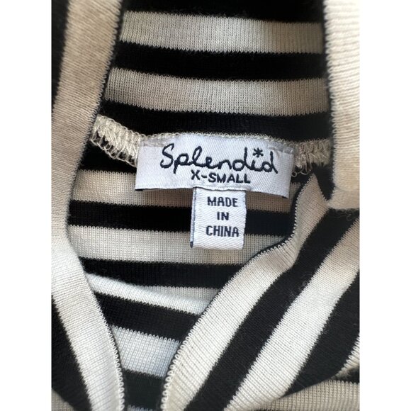 Splendid Parisan style black and white stripe long sleeve turtleneck with should - Picture 4 of 8